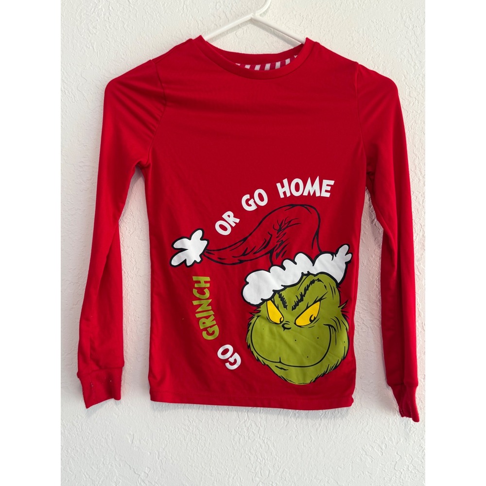 Dr. Seuss The Grinch Go Grinch Or Go Home Red Pajama Top Kids Size 12 LZ44103SC